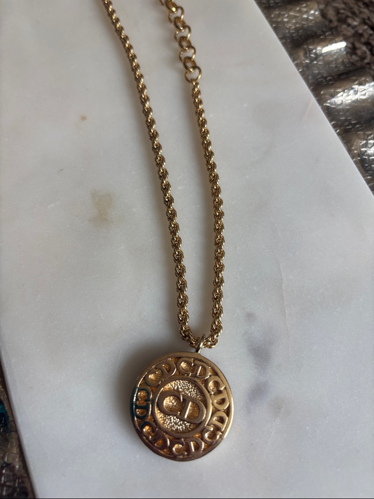 Gold-Tone Christian Dior Cd Logo Medallion Necklace - Vintage